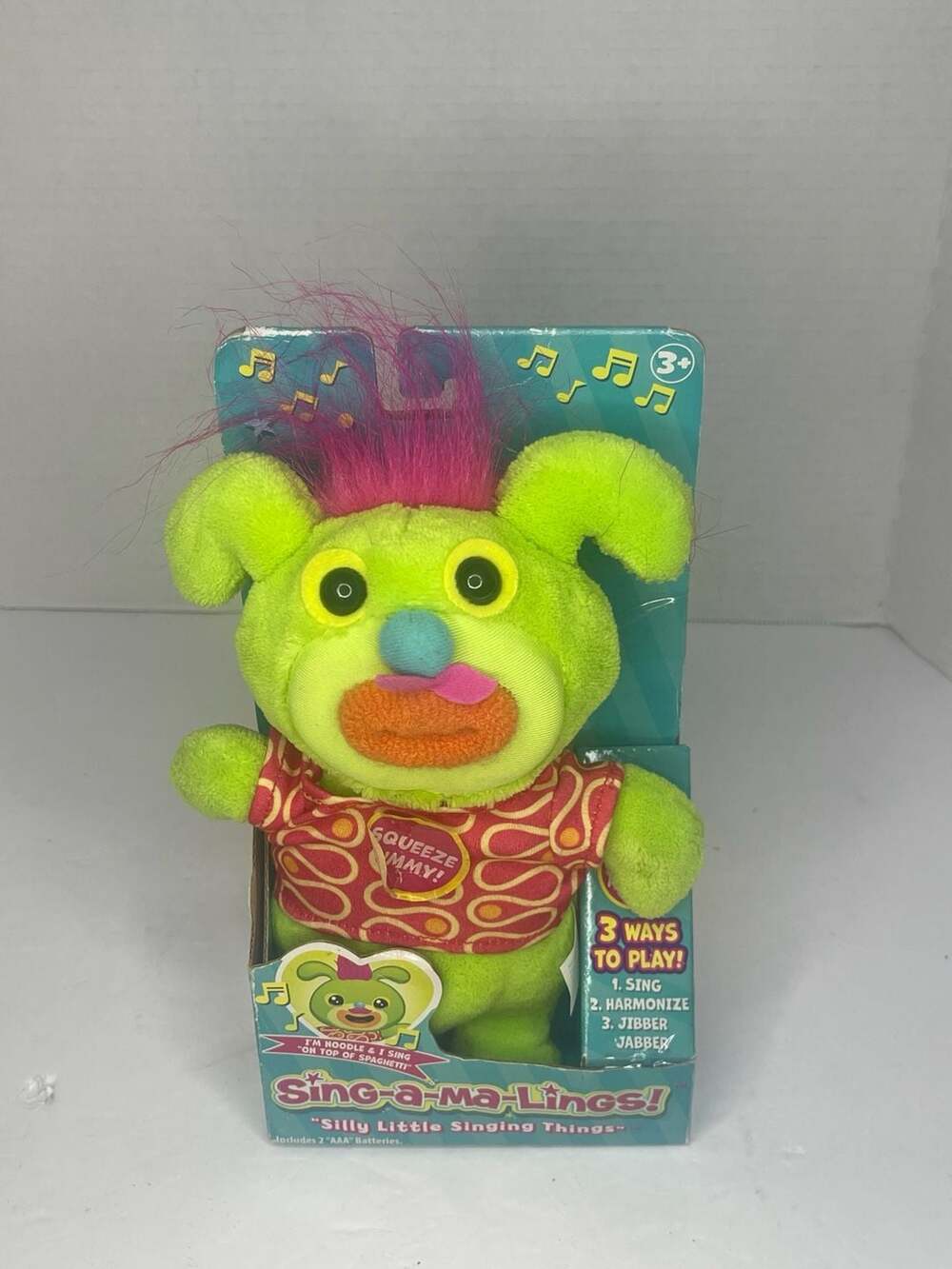 Rare Funrise Sing-a-Ma-Lings! Noodle Green Singing Plush Toy Works!